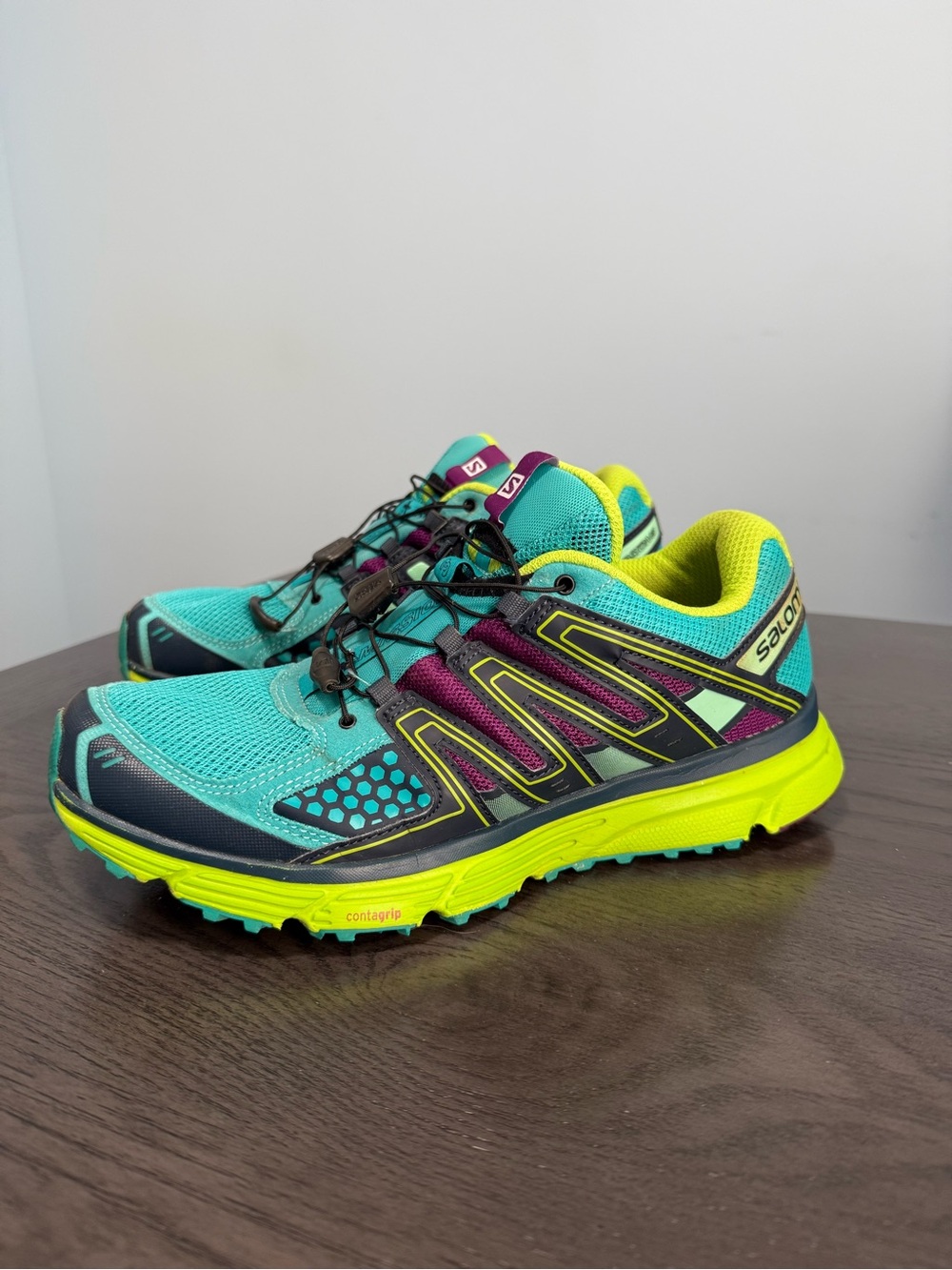 Salomon XR Mission 1 Men’s Size 11 Trail Running Shoes Aqua Lime Quicklace